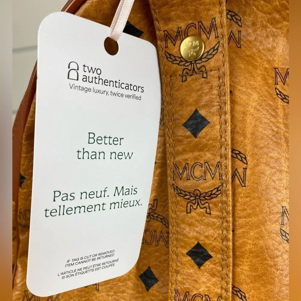 Authentic MCM Vintage Visetos Cognac Monogram Dome Tote Large